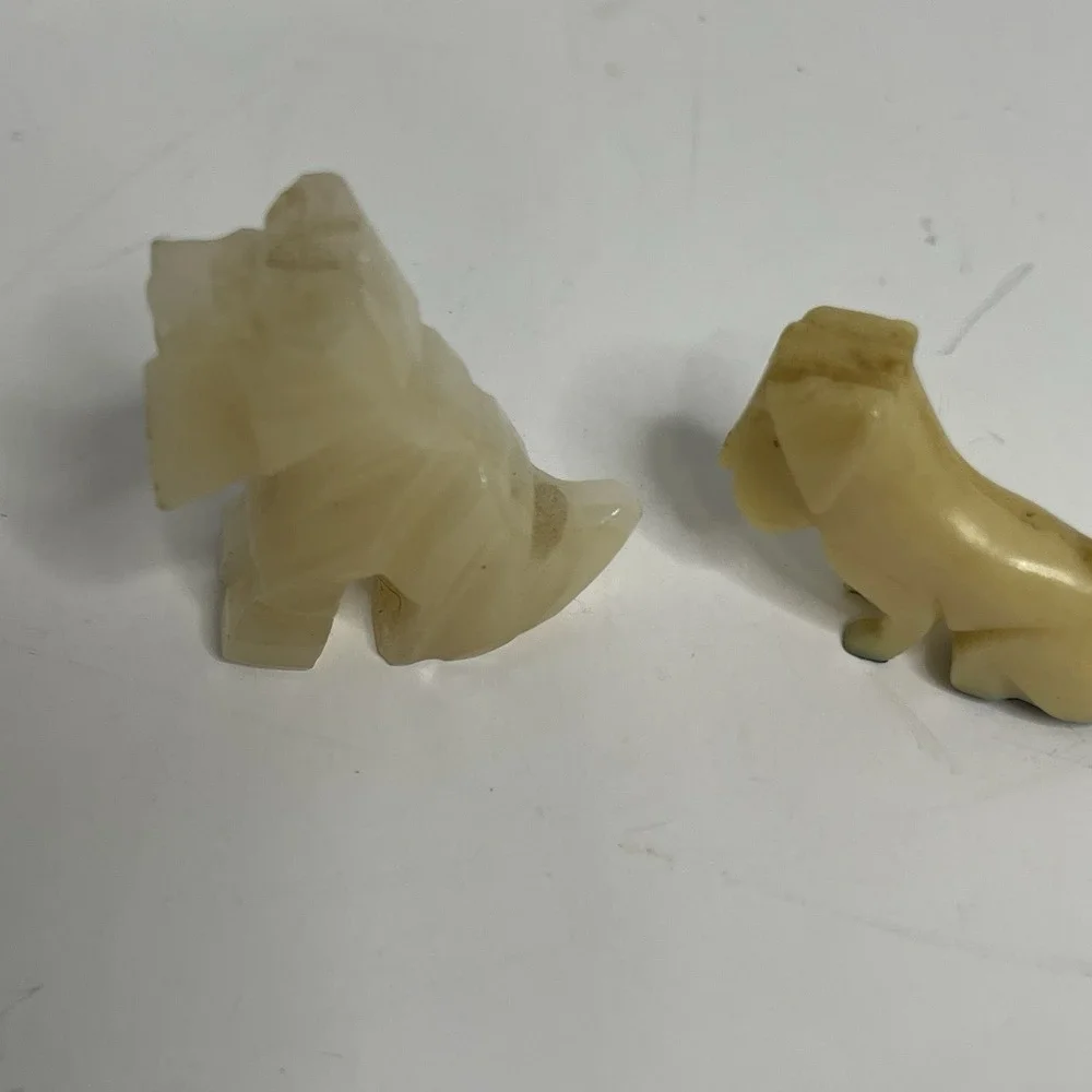 Carved Elephant And Dogs Banded White Trunk Up Stone 1 Resin Dog Figurine Shadow